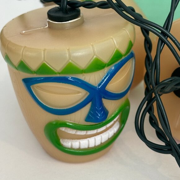 2 Sets - Gemmy Tiki Mask String Lights 8' Hawaiian Style Luau Pool Party NEW - Picture 3 of 3